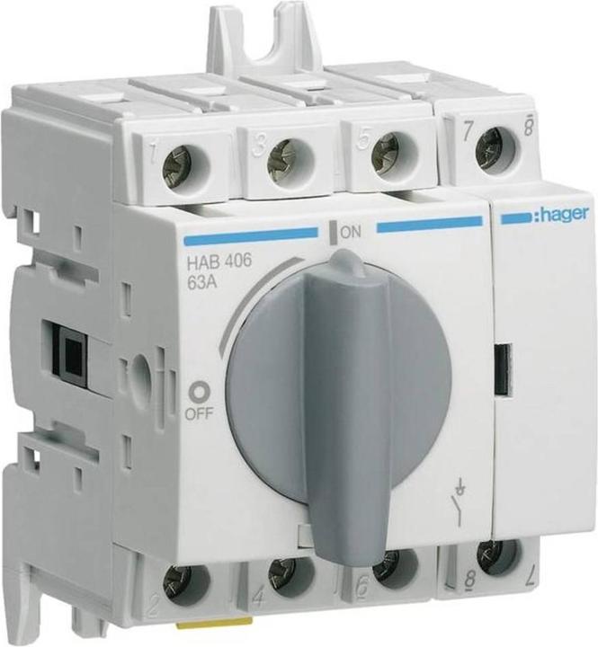 Hager Interrupteur-sectionneur 4 pôles HAB406 63A pour rail DIN ou plaque de montage (4 pôles)