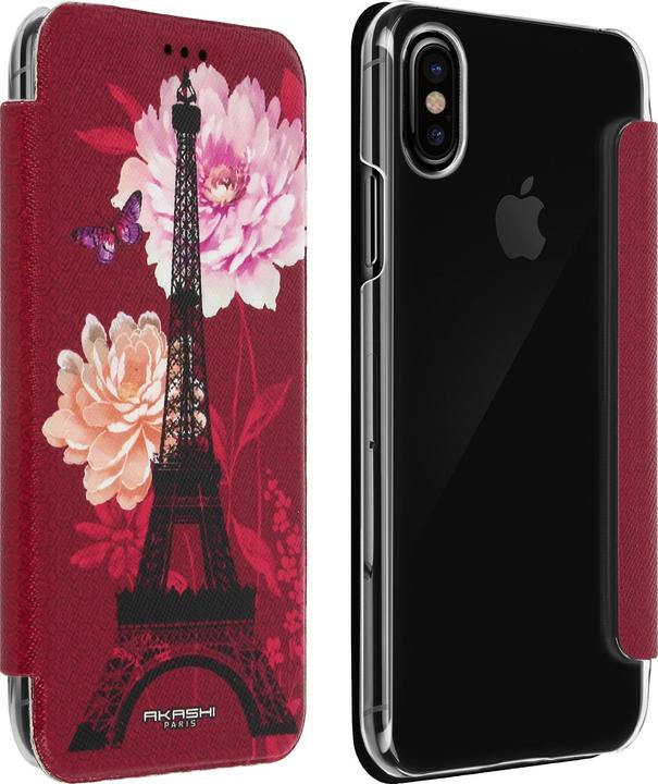 Produktbild Akashi Universal Flip-Schutzhülle Kartenfach für iPhone X – Lotosblumen Rot (Apple iPhone XS)