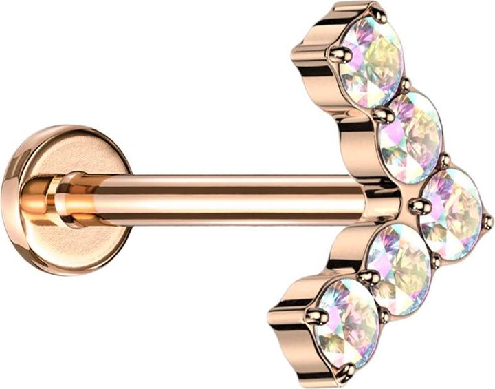 Produktbild Star Piercing Micro Threadless Labret rosegold Winkel mit Kristallen multicolor (ohne Messing, Titan G23)