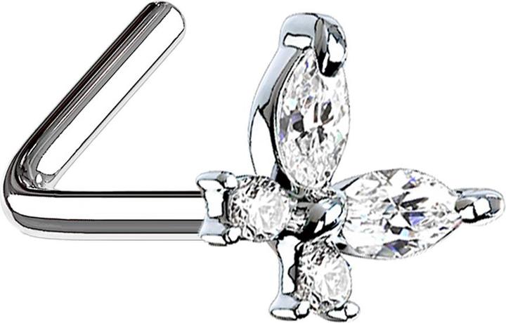 Produktbild Star Piercing Nasenstecker gewinkelt silber Schmetterling mit Kristallen silber (Chirurgenstahl 316L, Messing)