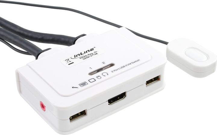 Produktbild InLine KVM Switch 2-fach HDMI USB mit Audio und integrierten Kabelsaetzen 0,9m weiss