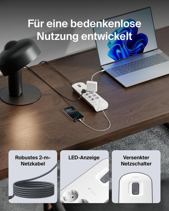 Actual product image Belkin Steckdosenleiste 8-fach 2 Meter Netzkabel BSV804vf2M-V2 (8 x, 2 m)