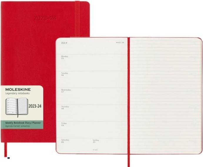 Image du produit Moleskine Calendrier semainier 18 mois 2023/2024, Large/A5, 1 sem = 1 page, ligné à droite (A5, Anglais)