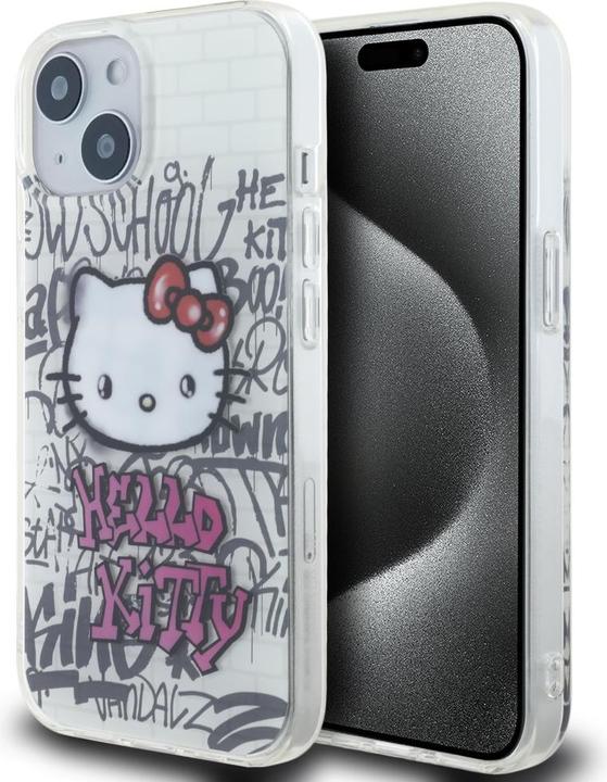 Produktbild Hello Kitty HKHCP15SHDGPHT iPhone 15 6.1" biały/white hardcase IML Kitty On Bricks Graffiti (Apple iPhone 15, Apple iPhone 14, Apple iPhone 13)