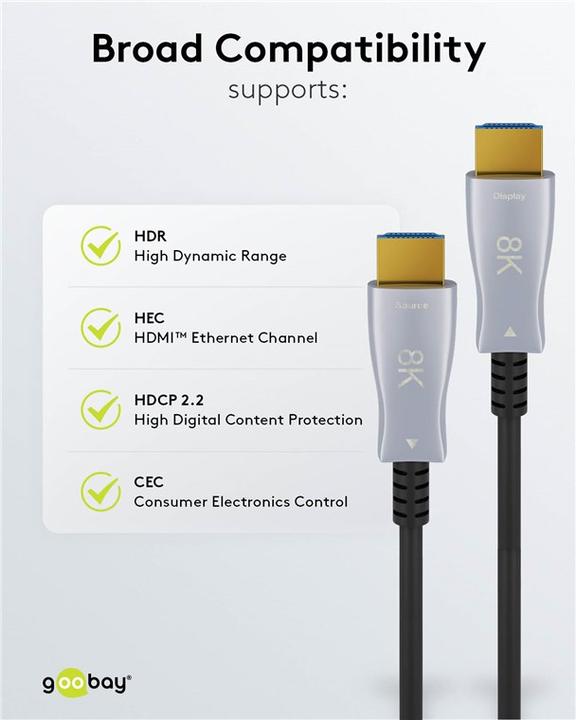 Image du produit Goobay Series 2.1 Optical Hybrid Ulra High-Speed HDMI™ Cable with Ethernet (AOC), 10 m, noir - Highges (10 m, HDMI)
