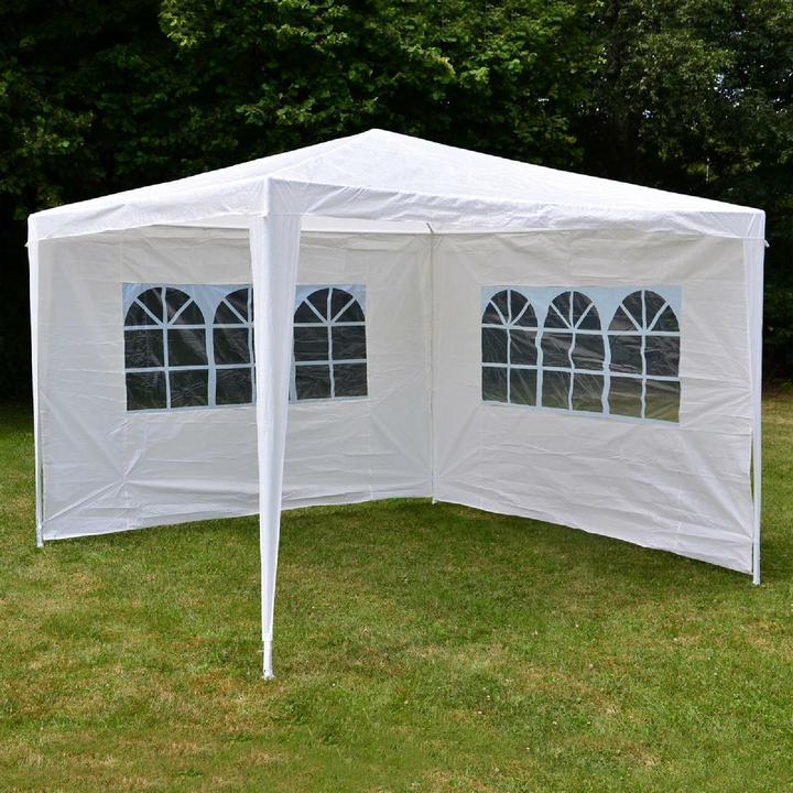Produktbild VCM Pavillon 3x3 m in weiss PE Plane 2 Seitenteile Partyzelt Gartenzelt Sonnenschutz (300 cm, 300 cm)