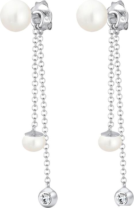 Elli Ear Chain, Perle, Solitär-Ohrring (Glaskristall, 925er Sterling Silber, Süsswasserzuchtperlen)