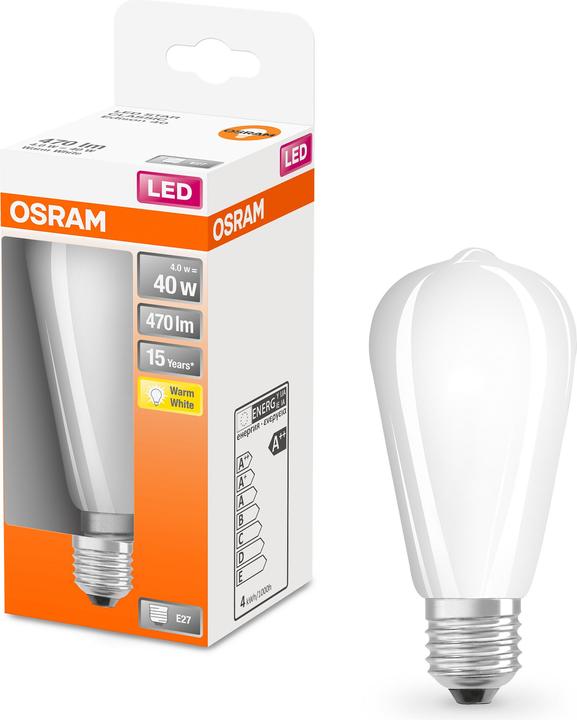 Productafbeelding Osram LEDISON40 4W/827 230VGLFR E27 10X1 (E27, 4 W, 470 lm, 6 x, E)