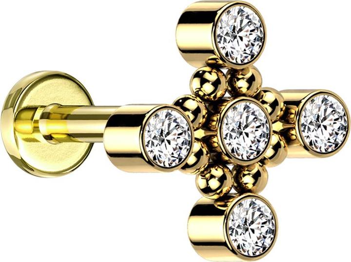 Actual product image Star Piercing Micro Labret internal thread gold plated square eight balls five crystals silver (without brass)