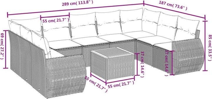 Produktbild VidaXL Gartenmöbel Sofa Garnitur Gartengarnitur Garten Sitzgruppe 10-tlg. Beige
