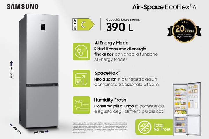 Immagine prodotto Samsung RB38C672CSA frigorifero Combinato EcoFlex AI Libera installazione con congelatore Wifi 2m 39 (390 l)