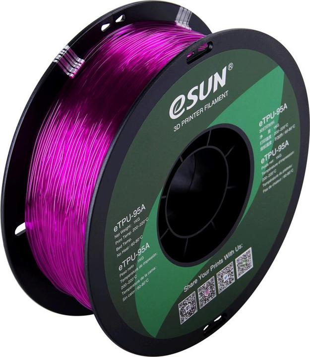 Actual product image eSUN eTPU-95A 1.75mm Tr. Purple 1kg 3D Filament (TPU, 1.75 mm, 1000 g, Violet)