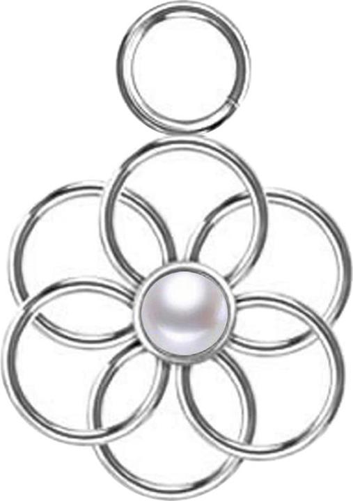 Star Piercing Anhänger silber Perle weiss Blume des Lebens (ohne Messing, Chirurgenstahl 316L)