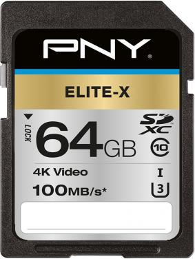 PNY Carte SDXC Elite-X UHS-I U3 64 Go (64 Go, SDXC, U3, UHS-I)