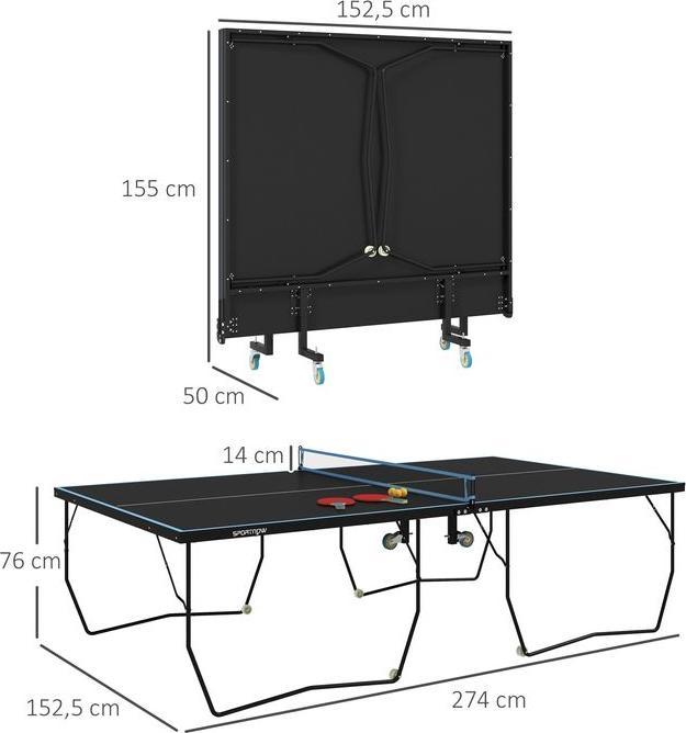 Image du produit Swisshandel24 Tischtennisplatte, Klappbar Tischtennistsich mit Netz, Rollen, Schwarz