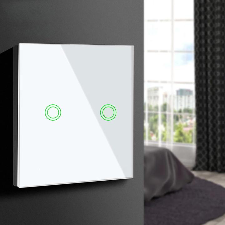 Actual product image Maclean Touch light switch, double, glass, white with round button Energy MCE704W, dimensions 86x86mm, with