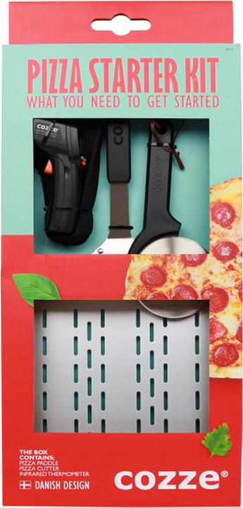 Cozze Set de démarrage 3 pièces comprenant une pelle à pizza, un thermomètre et un coupe-pizza