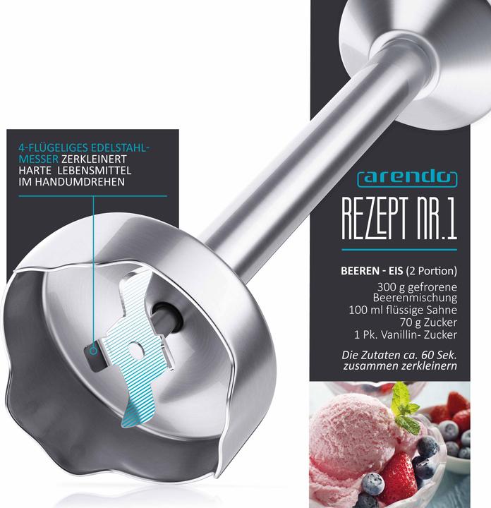 Actual product image Arendo Hand blender 1000W with DC motor, stainless steel hand blender, turbo button, detachable blender