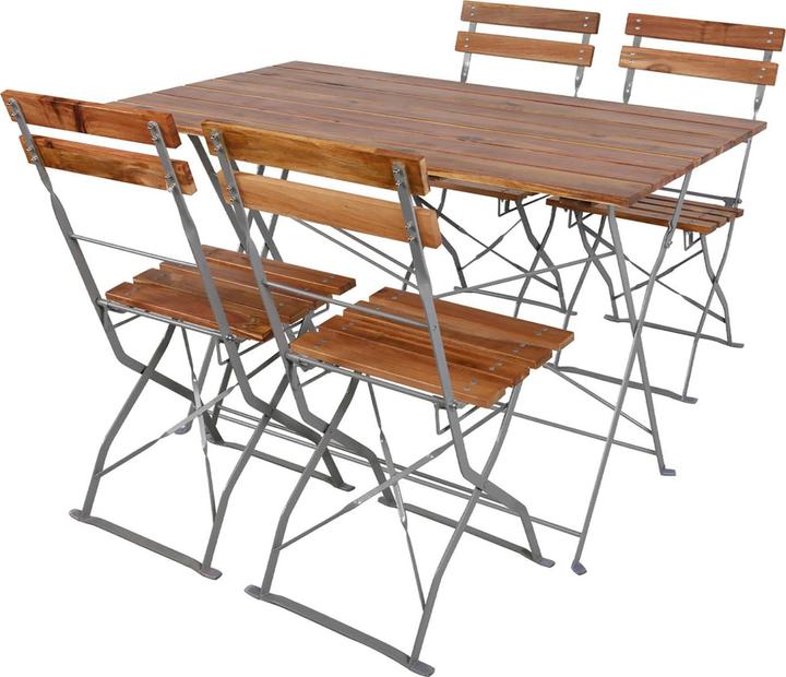 Mojawo Biergarten Set Klapptisch + 4 Klappstühle klappbar Stahl Akazieholz 120x70cm (120 cm)