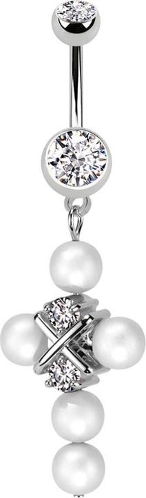 Produktbild Star Piercing Banane silber mit zwei Kugeln silber Kristall silber Anhänger Perlenkreuz (Chirurgenstahl 316L/Messing)