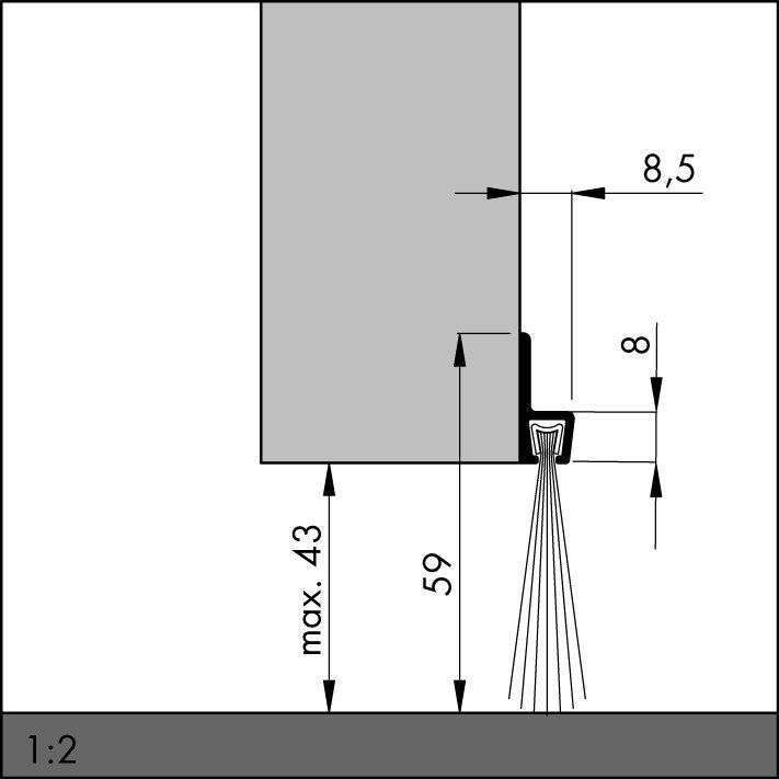 Actual product image Elton Ellen door bottom seal IBS 60 for screwing aluminium silver, H 59 x L 2500mm, BH 39mm