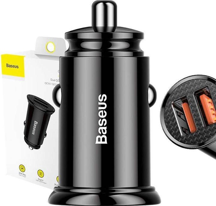 Image du produit Baseus Circular Plastic A+A 30W Dual QC3.0 Quick Car Charger(QC 3.0 SCP AFC) Black