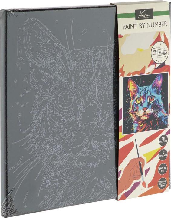 Produktbild Grafix Malen nach Zahlen Schwarze Leinwand Katze, 30x30cm
