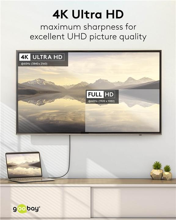 Immagine prodotto Goobay USB-C-auf-HDMI-Textilkabel 4K @ 60 Hz, 1 m, schwarzsilber (1 m, USB tipo C)