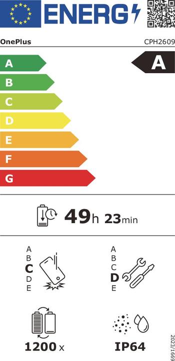 Energie-Label OnePlus 12R (256 GB, Iron Gray, 6.78", Dual SIM, 50 Mpx, 5G)