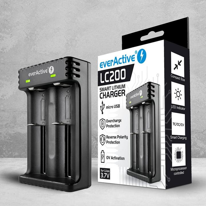 Immagine prodotto Everactive Batterieladegerät für Li-Ionen-Akkus LC-200 (1 pz., C, AAA, AA, AAAA, 2200 mAh, Caricabatterie senza batteria)