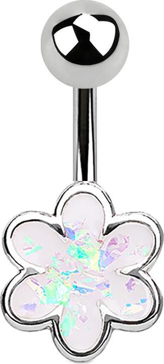 Star Piercing Banane silber Blume mit Opal weiss (Messing, Chirurgenstahl 316L)