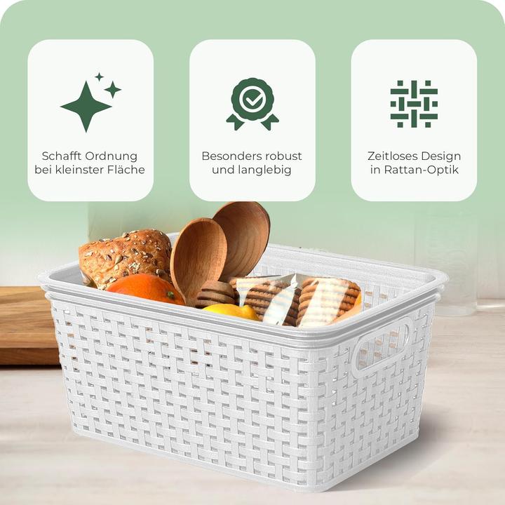 Produktbild Novaliv 3er Set Aufbewahrungsbox mit Holzdeckel Küche 5L Weiss Kunststoff Rattan-Optik Küche Aufbewah (5 l)