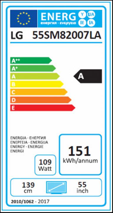 Etichetta energetica LG 55SM82007LA (55", LCD, 4K, 2019)