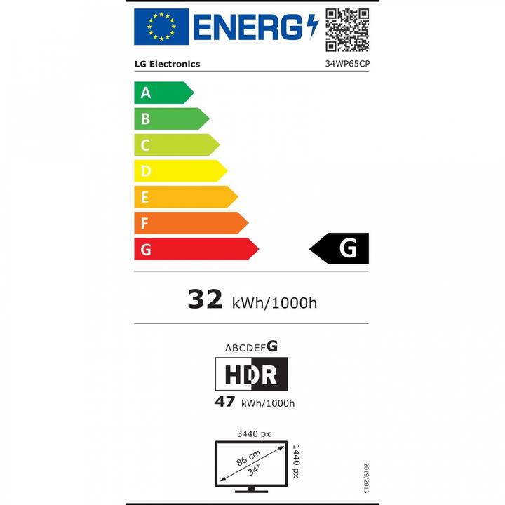 Label énergétique LG UltraWide 34WP65CP-B (3440 x 1440 pixels, 34")