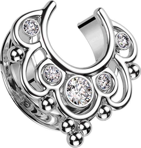 Star Piercing Sattel silber Blumen mit Kristallen silber (Chirurgenstahl 316L)