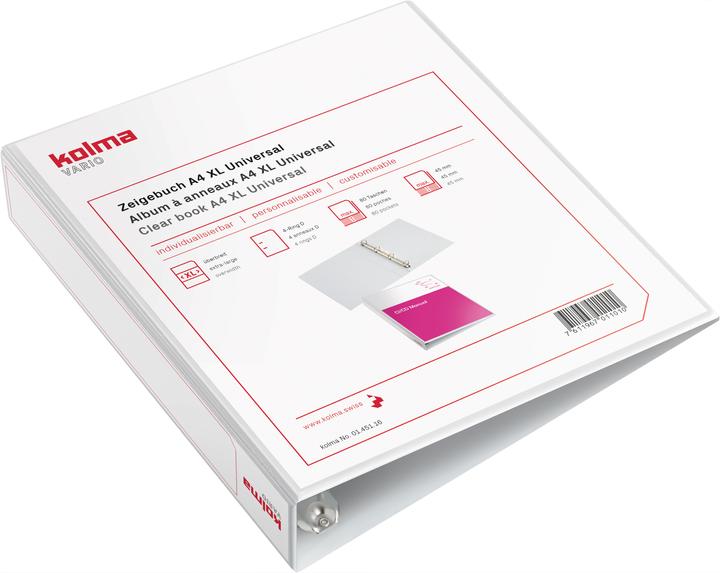 Immagine prodotto Kolma Libro degli spettacoli Vario A4 XL 4 anelli altezza di riempimento 4,5 cm bianco (A4, 68 mm, 1 Pezzo/i)