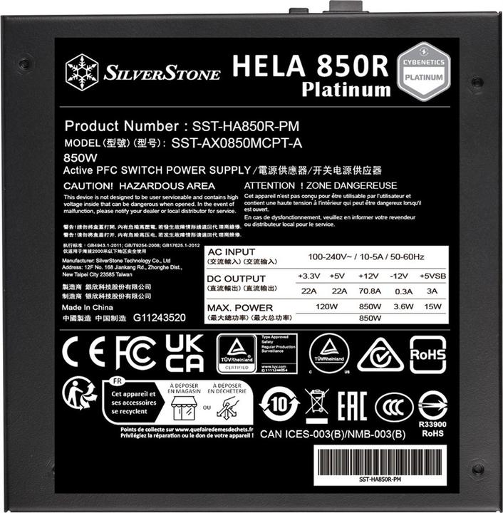 Immagine prodotto Silverstone SST-HA850R-PM - Cybenetics Platinum, modulare, PCIe 5.0 - 850 Watt (850 W)