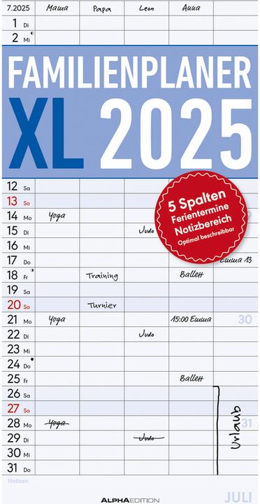Valeurs nutritives et ingrédients Alpha Edition Calendrier familial (22 x 45 cm, Allemand)