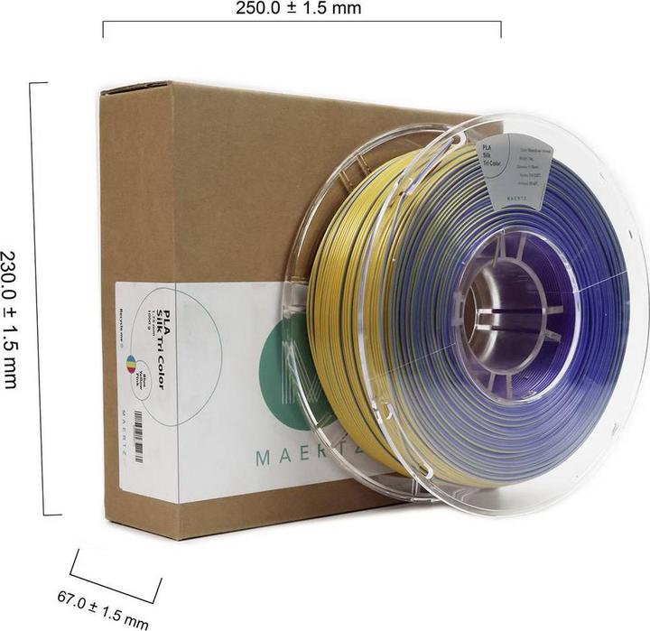 Actual product image Maertz PLA Silk Tri Color Blue-Yellow-Pink 1.75 mm 1.000 g (PLA, 1.75 mm, 1000 g, Multicoloured)