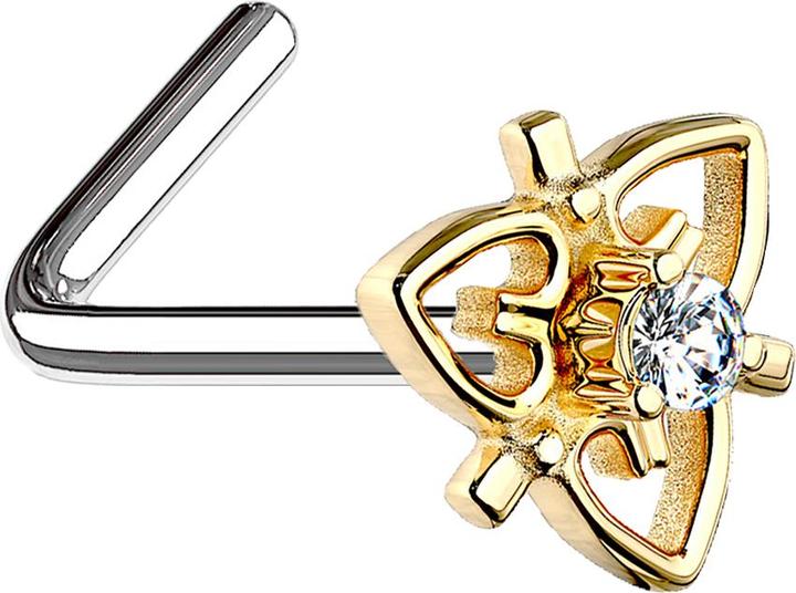 Star Piercing Nasenstecker gewinkelt 14k vergoldet filigran Herz mit Kristall (Chirurgenstahl 316L, Messing)