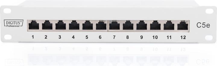 Produktbild Digitus CAT 5e Klasse D Patch Panel geschirmt 12-Port RJ45 8P8C LSA 1HE 25,4cm 10Zoll Rack Mount Farbe Gr...