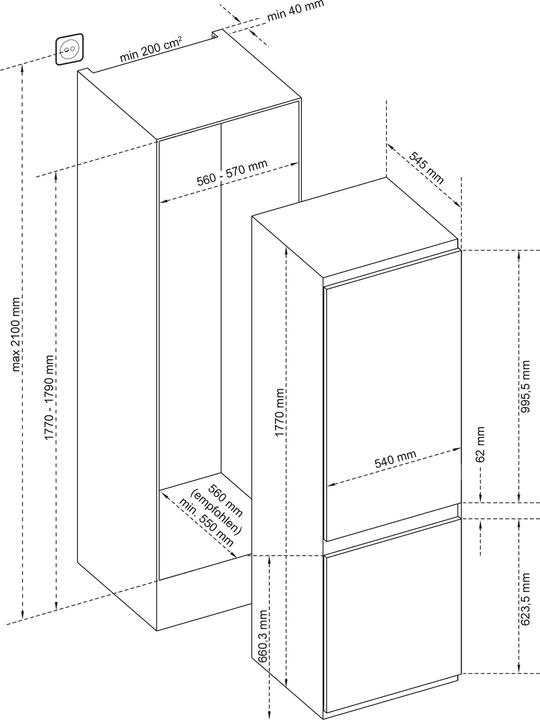 Actual product image Telefunken Built-in fridge-freezer | Built-in fridge with freezer compartment | 178cm niche | 251 L (251 l)