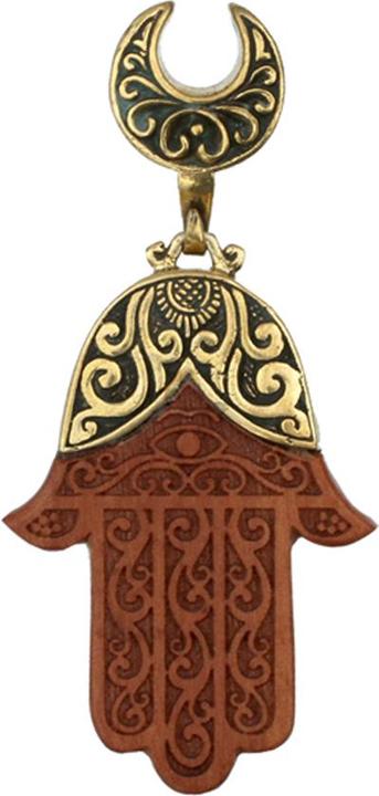 Star Piercing Sattel vergoldet Anhänger Hamsa aus Sawo Holz (Messing, Organisch)