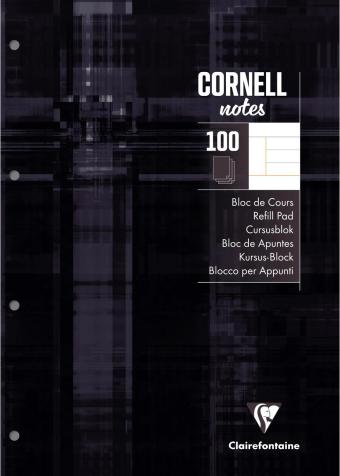 Image du produit Clairefontaine Bloc de cours CORNELL encollé grand côté A4 200 pages perforées 4 trous Cornell ligné 8 mm - Noir (A4)