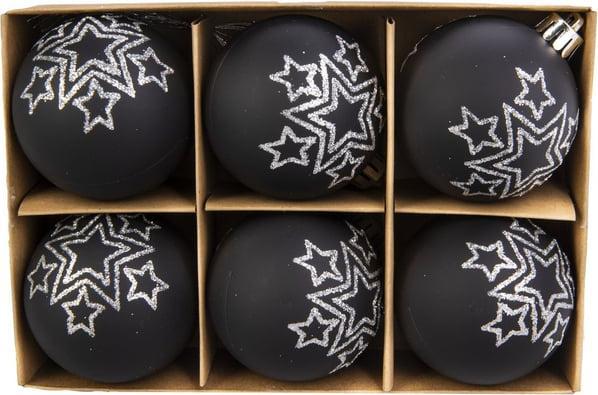 Actual product image MICA Living Christmas tree baubles with stars - unbreakable - black/silver - approx. 6 cm - 6 pieces (6 -part)