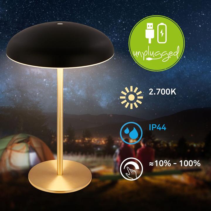 Produktbild Briloner Brilo unplugged CAXA Akku LED Tischleuchte - Schwarz, Messing gebürstet (300 lm)