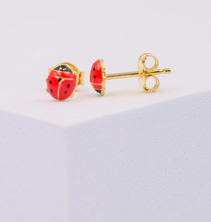 Image du produit Muau Stud earrings ladybird yellow gold 750 red/black 6mm (Or jaune 750/18K)