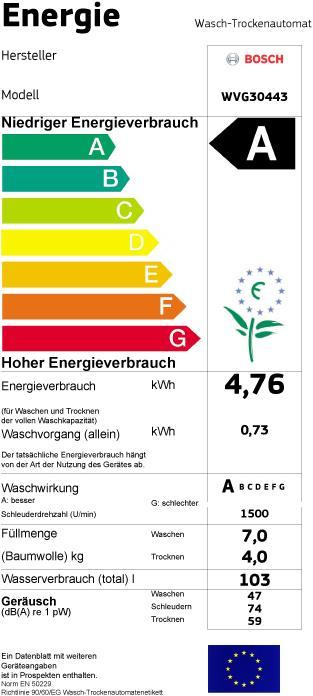 Energie-Label Bosch Hausgeräte WVG30443