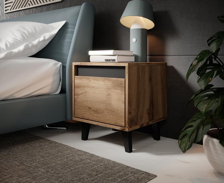 Produktbild Cama NORD Nachttisch 2tlg. 40x38x45 cm Eiche wotan/anthrazit (40 x 38 x 45 cm)