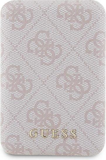 Guess Powerbank indukcyjny 15W GUPB5FP4EMGP 5000mAh różowy/pink 4G Leather Metal Logo MagSafe (5000 mAh, 15 W)